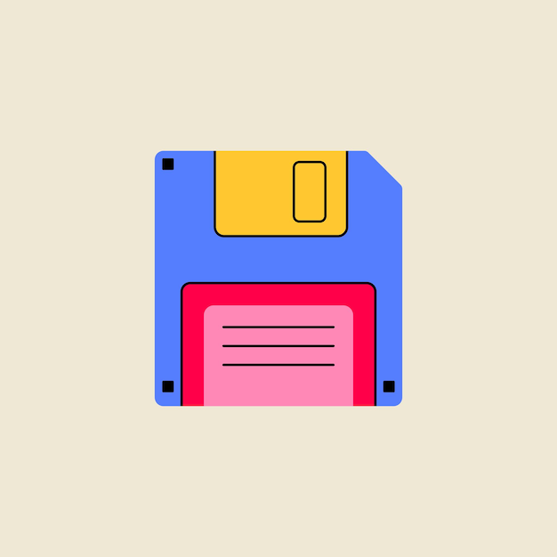 Klassieke retro jaren '80 jaren '90 elementen in platte lijn kunststijl Handgetekende illustratie diskette floppy disk