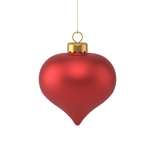 Klassieke rode luxe vallende druppel opgehangen aan gouden touw decoratieve heldere glanzende Xmas vuren speelgoed 3D-realistische vectorillustratie. Wintervakantie indoor decor Kerstboom drip mat metallic glans