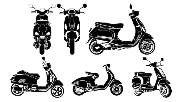 Klassieke vespa scooter vector monochroom ontwerp illustratie