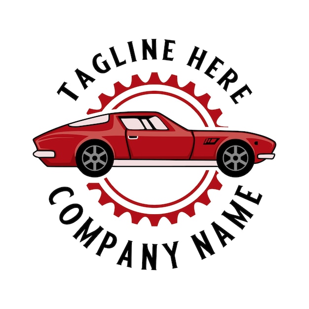 klassieke vintage auto logo ontwerp klassieke auto thema met versnellingen voor auto reparatie autoliefhebbers club