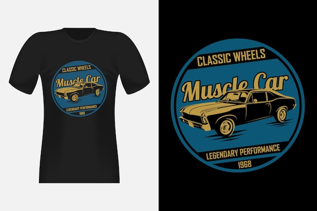 Klassieke wielen Muscle Car Legendarisch prestatiesilhouet Vintage T-shirtontwerp