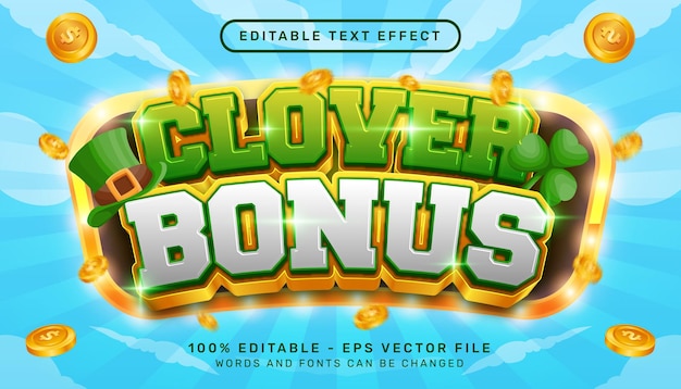 klaverbonus 3d-teksteffect en bewerkbaar teksteffect met st patrick's day-element