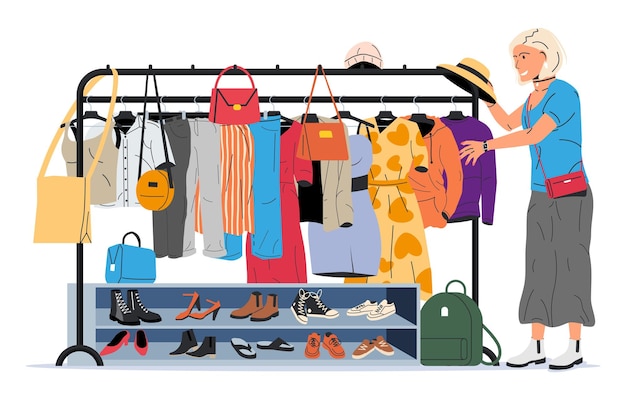Kleding en accessoires die op een hanger hangen