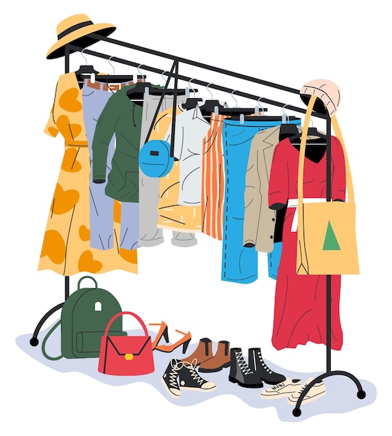 Kleding en accessoires hangend aan hanger