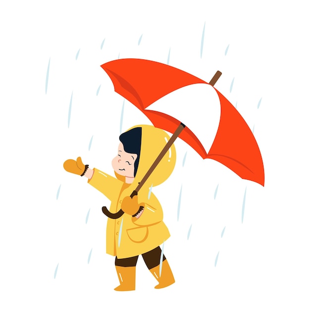Klein kind met paraplu in regenjas