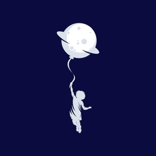 Vector klein kind vliegt met een maanballon