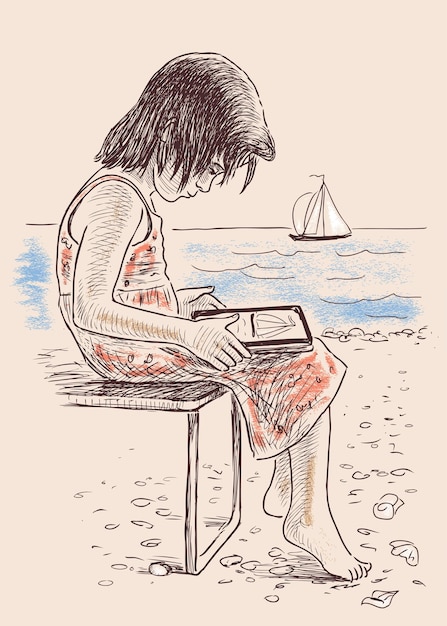 Klein meisje aan de kust