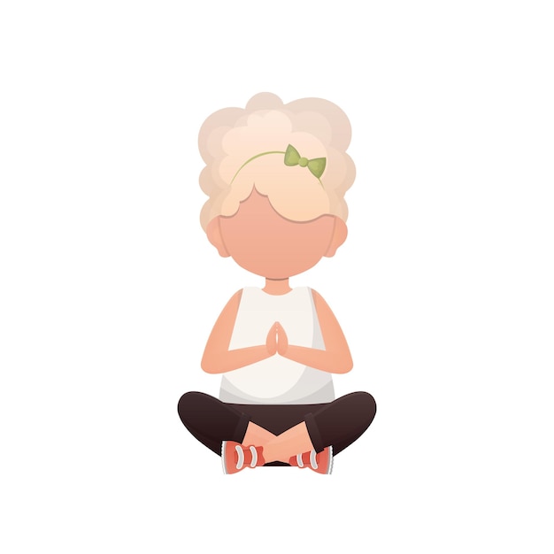 Klein meisje is aan het mediteren Geïsoleerd op witte achtergrond Vector