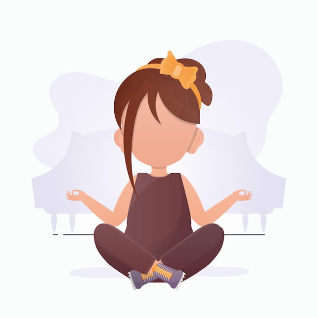 Klein meisje is aan het mediteren Kindermeditatie Vector