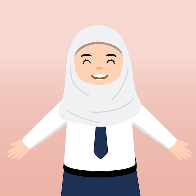 Klein meisje of hijab-student die een junior high schooluniform draagt naar schoolillustratie