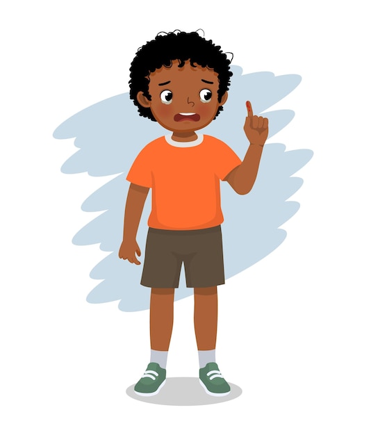 Kleine Afrikaanse jongen sneed zijn vinger met een schaar en huilde kijk naar de wond die bloedt