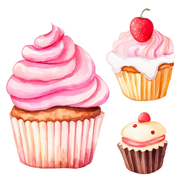 kleine aquarel cupcakes illustraties