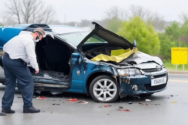 Vector kleine bedrijfswagen met grote schade na een auto-ongeluk.