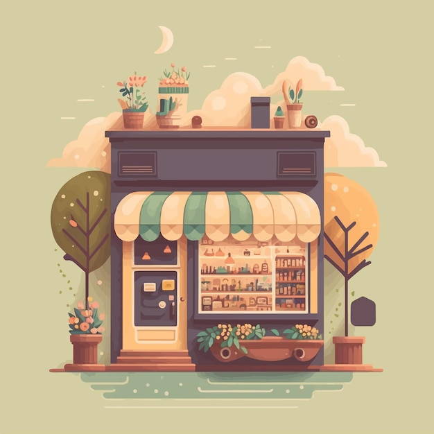 Kleine bedrijven winkel winkel ontwerp restaurants bistro platte vectorillustratie