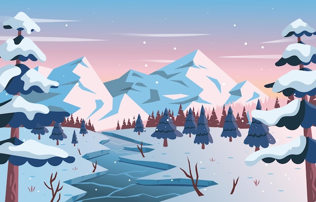 Kleine beek en besneeuwde berg