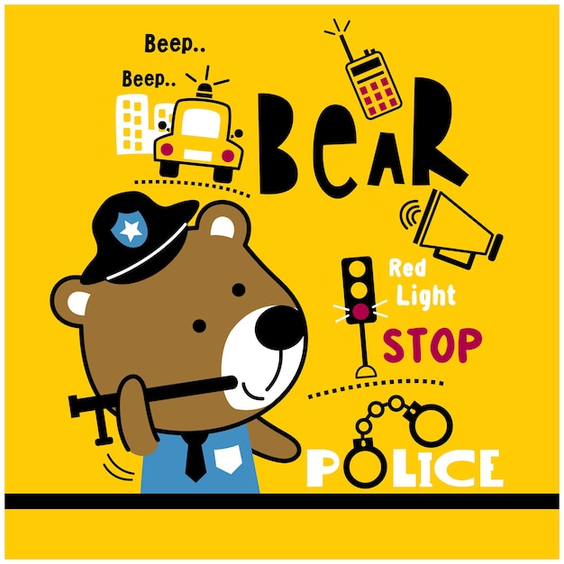 Kleine beer de politie grappige dieren cartoon