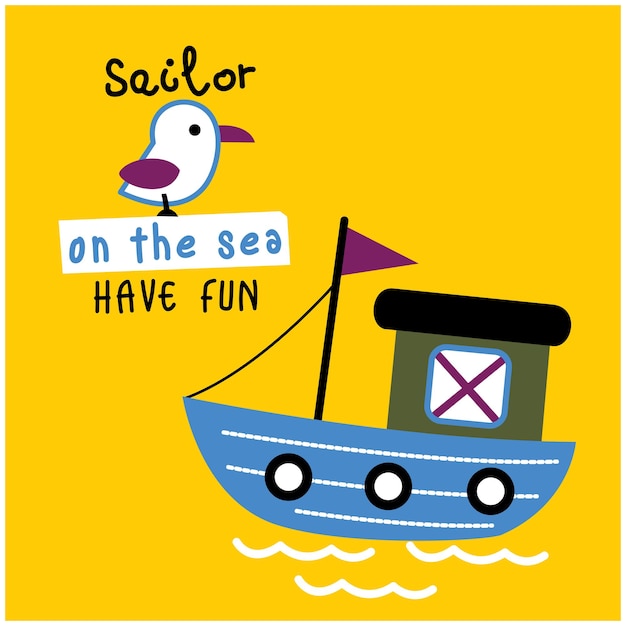 kleine boot en vogel grappige cartoon