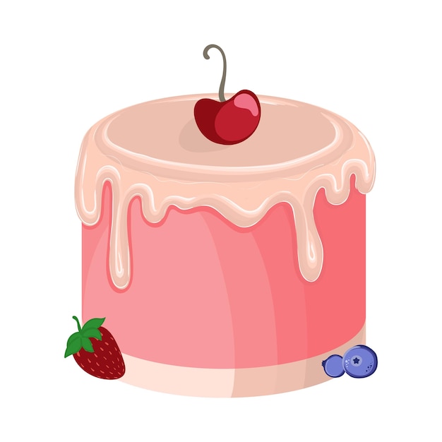 Kleine cake of gebak gegarneerd met een kers of kersen vulling Vector illustratie