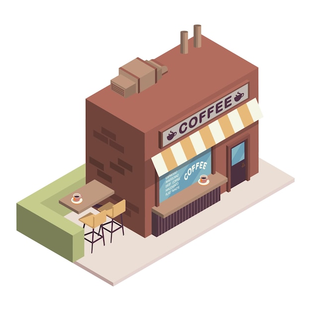 Kleine coffeeshop isometrische tekening vector in illustratie