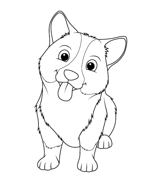 Kleine Corgi Hond Cartoon Dierlijke Illustratie BW