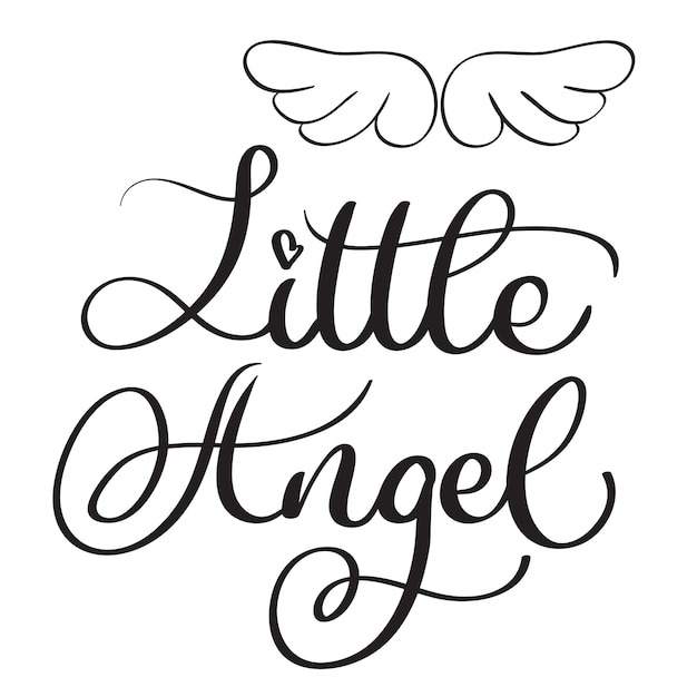 Kleine engel woorden op witte achtergrond. Hand getrokken kalligrafie belettering vectorillustratie