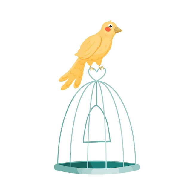 Vector kleine gele vogel zittend op de kooi vector illustratie