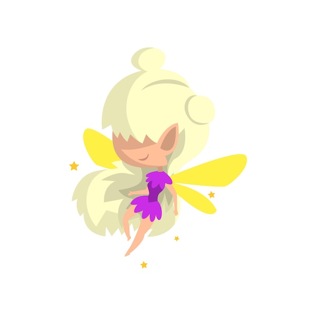 Kleine gevleugelde blonde elf meisje schattig sprookjesachtige karakter vector illustratie op een witte background