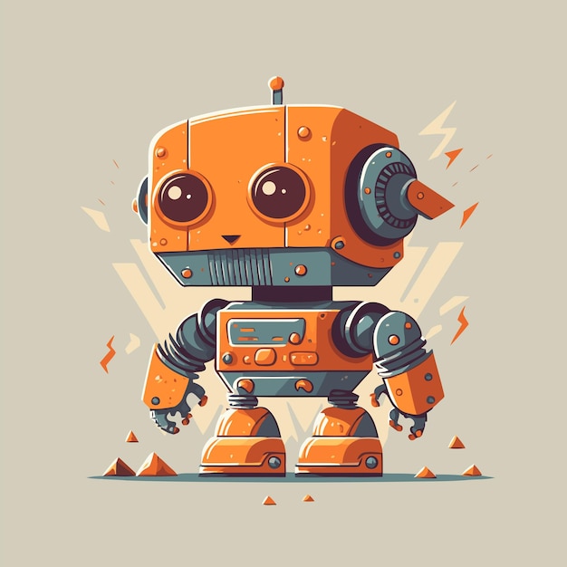 Kleine grappige robot machine karakter logo mascotte platte vector ontwerpsjabloon