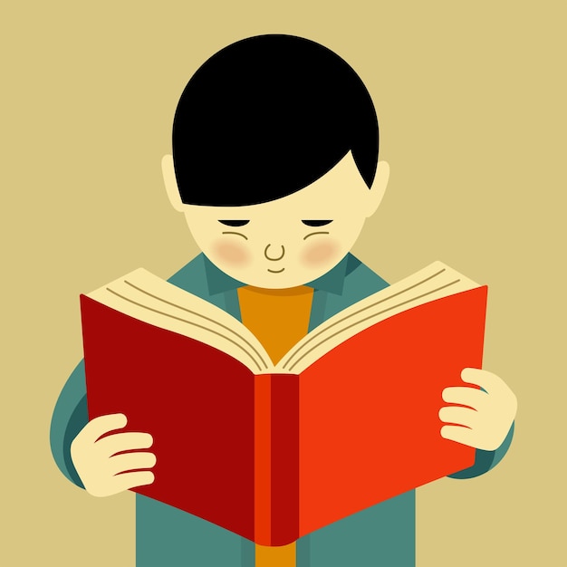 Kleine jongen die een boek vectorillustratie leest