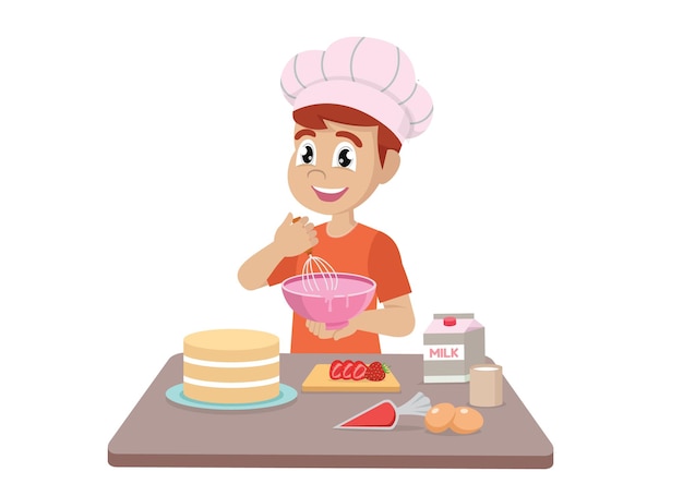 Kleine jongen die een cake kookt