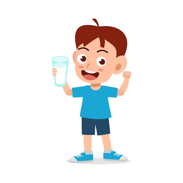 Kleine jongen houd en drink een glas verse melk