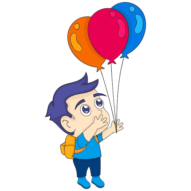 Kleine jongen houdt een ballon vast. illustratie van afbeelding van stripfiguur