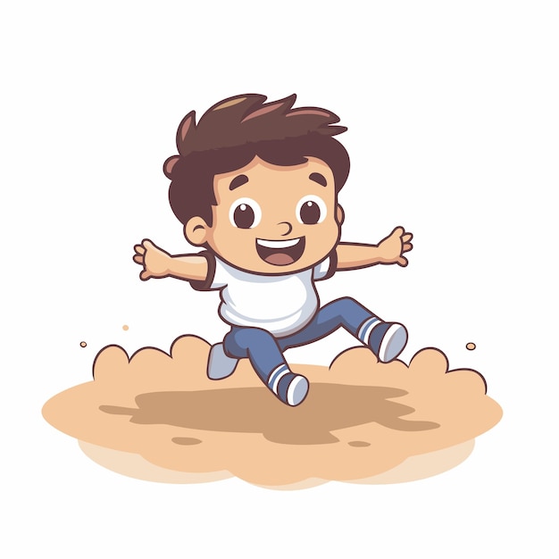 Kleine jongen loopt in het zand cartoon vector illustratie op een witte achtergrond