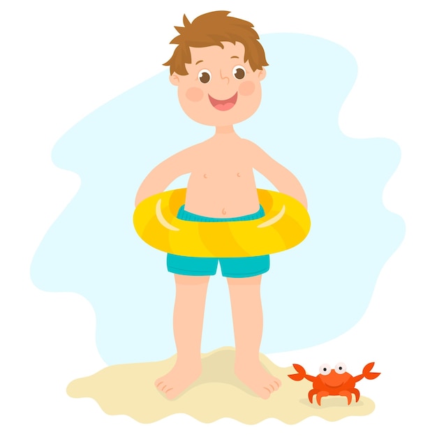 Kleine jongen met opblaasbare ring, zomer strandfeest