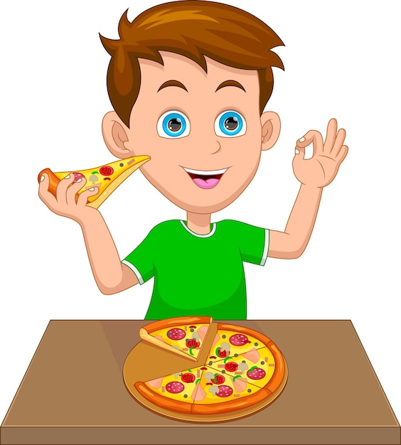 kleine jongen pizza eten