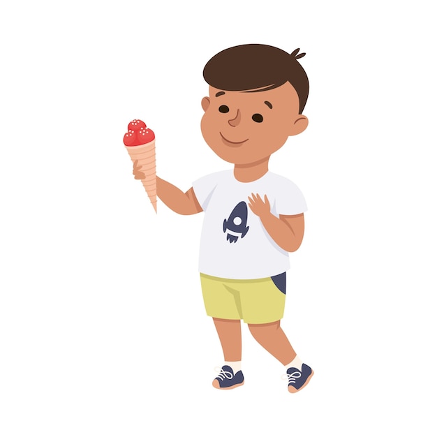 Kleine jongen reikt de hand uit om ijs te delen om iemand te steunen en te troosten Vector illustratie