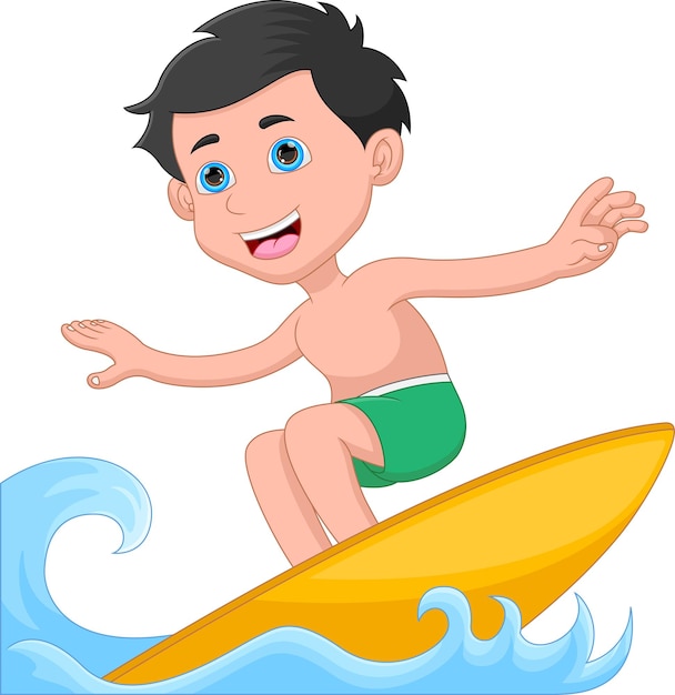 kleine jongen surfen cartoon op witte achtergrond