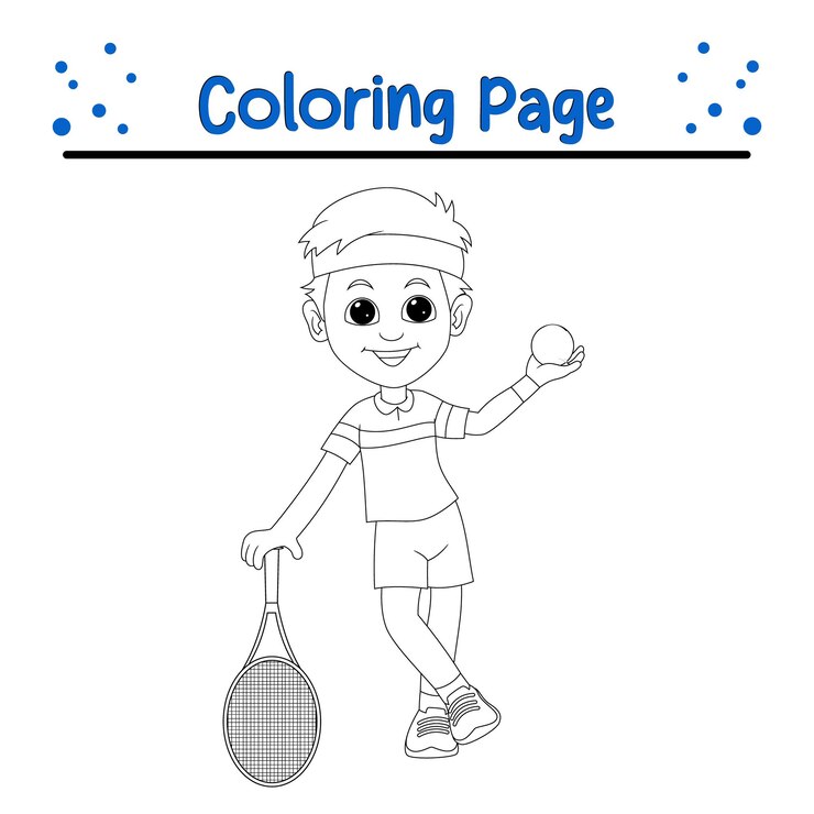 Vector kleine jongen tennisspeler met racketbal kleurboek voor kinderen en volwassenen