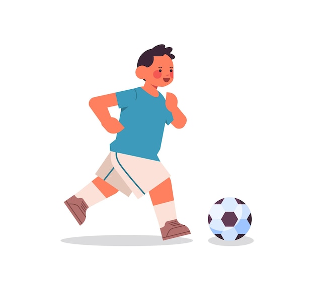 kleine jongen voetballen gezonde levensstijl jeugd concept volledige lengte geïsoleerde vector illustratie