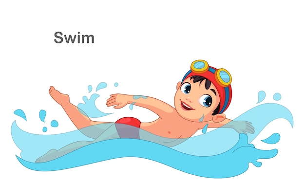Kleine jongen zwemmen illustratie