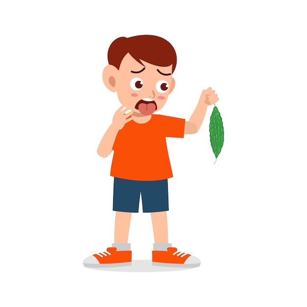Kleine kinderen voelen zich niet gelukkig als ze bittere pompoen eten.