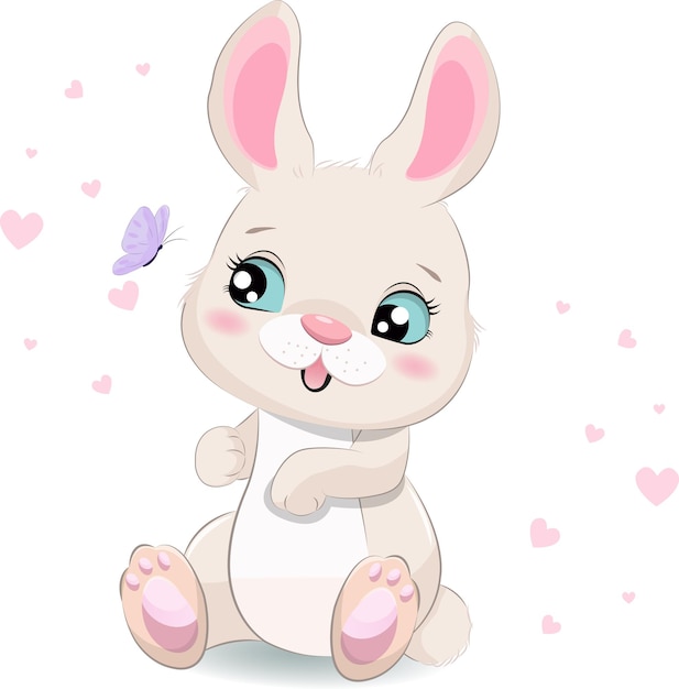 Kleine konijntje met een vlinder vectorillustratie