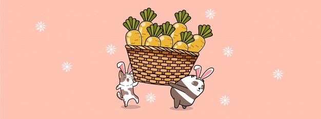 Kleine konijntjes dragen grote wortels