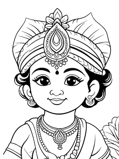 Kleine Krishna kleurpagina lijn tekening vectorontwerp Outline baby Krishna hindoe-god