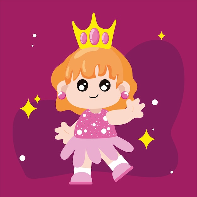 Kleine meisje in prinses kostuum met kroon en jurk Vector