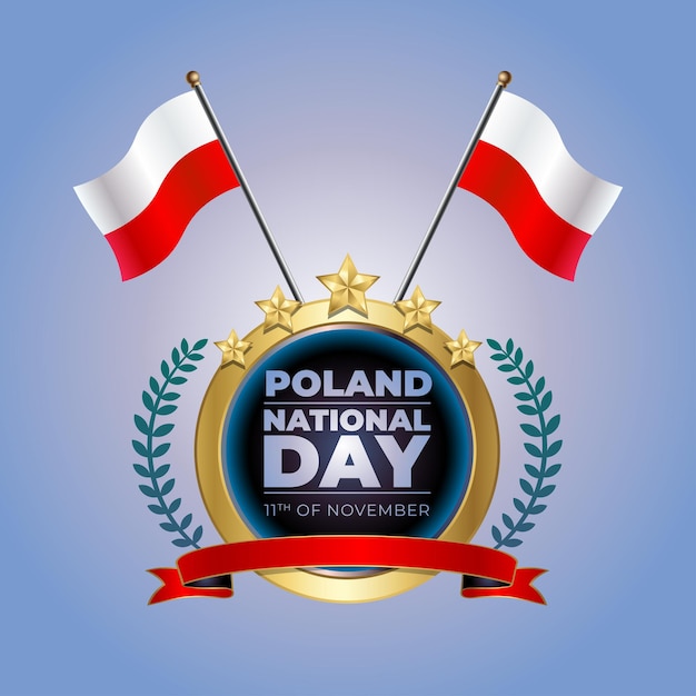 Kleine nationale vlag van Polen op cirkel met blauwe garadasi kleur achtergrond.