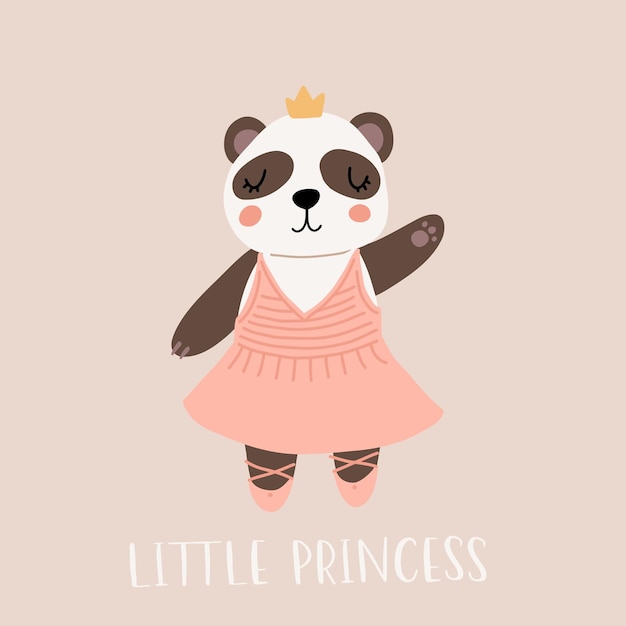 Kleine prinses schattige grappige kleine ballerina panda Vector kinderen illustratie Scandinavische stijl plat ontwerp Cartoon kinderen concept