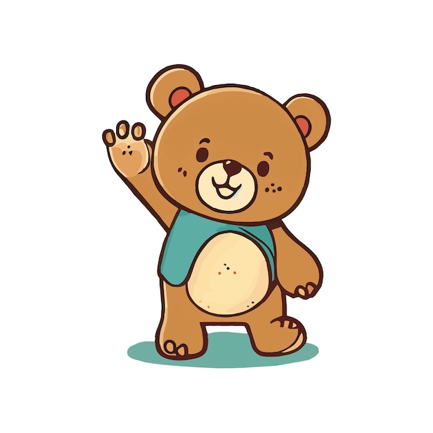 Kleine schattige beer pop zwaaiend met zijn poot op een witte achtergrond Vector