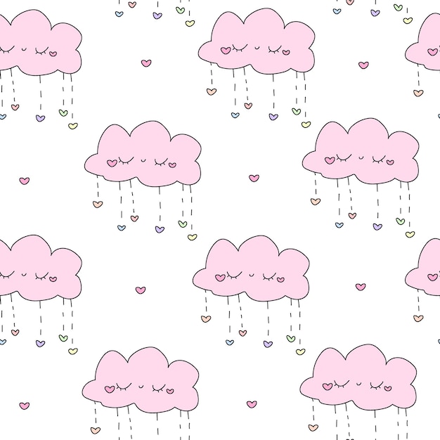 Kleine schattige roze verliefde wolken met hartjes happy valentine's day wit patroon en scrapbooking