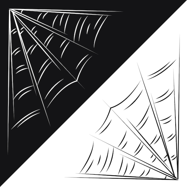 Kleine set met spinnenweb als symbool van Halloween Zwart-wit doodle vectorillustratie